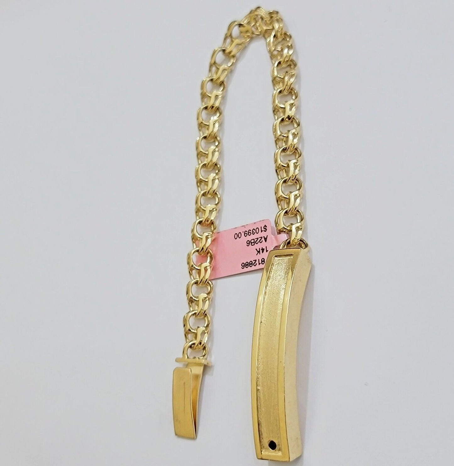 Real 14k Yellow Gold Chino Bracelet 8 Inch 7mm Men's Name Plate ID Link Solid - Reva Jeweler