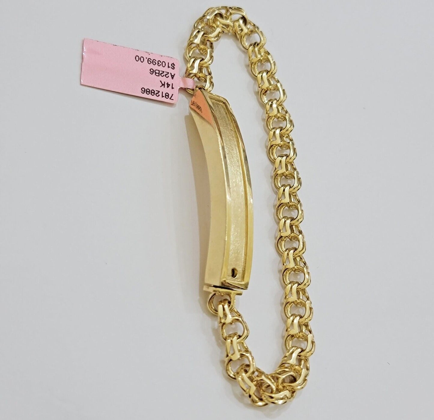 Real 14k Yellow Gold Chino Bracelet 8 Inch 7mm Men's Name Plate ID Link Solid - Reva Jeweler