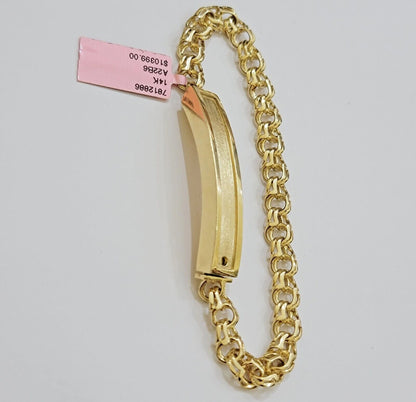 Real 14k Yellow Gold Chino Bracelet 8 Inch 7mm Men's Name Plate ID Link Solid - Reva Jeweler