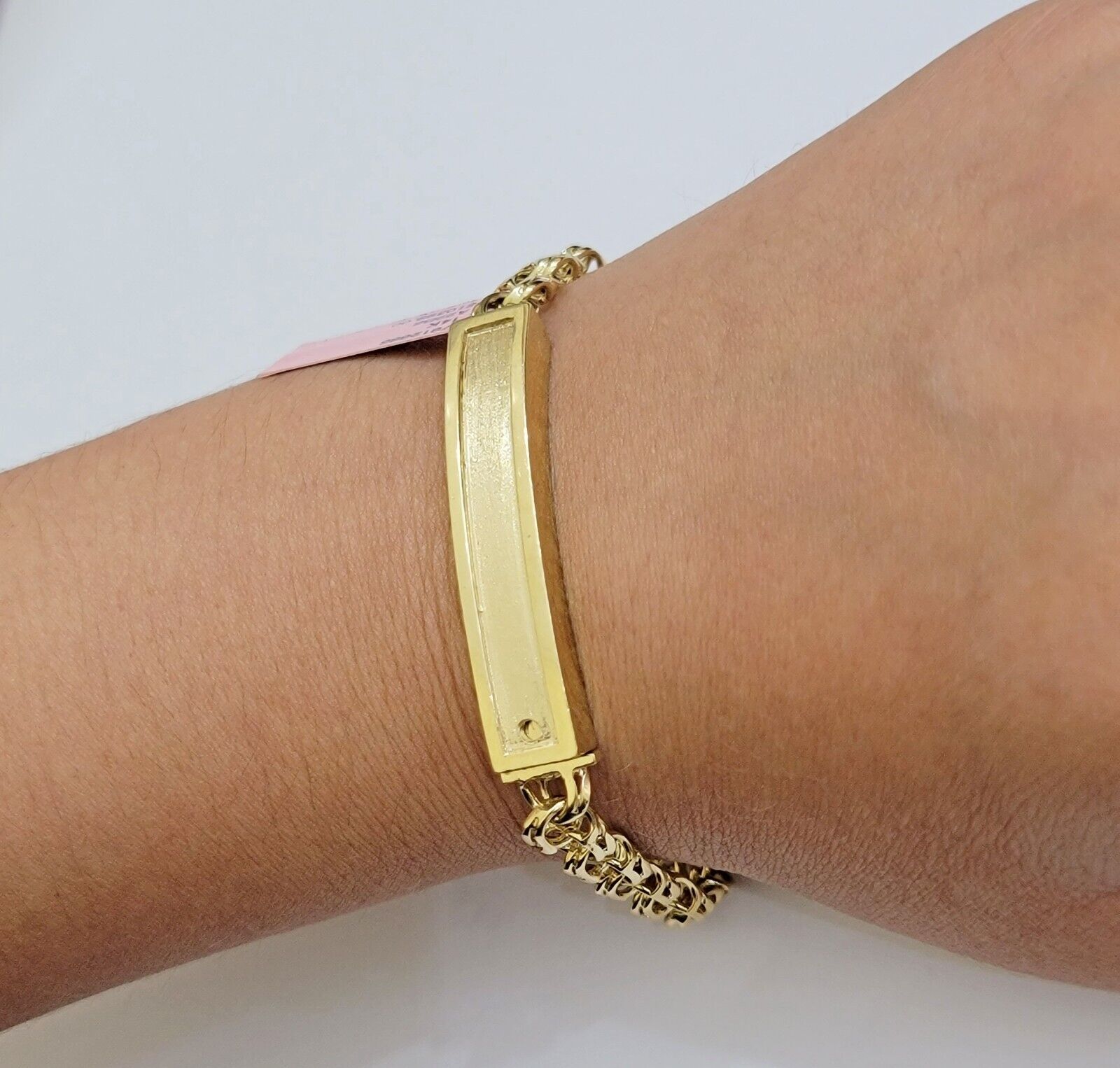 Real 14k Yellow Gold Chino Bracelet 8 Inch 7mm Men's Name Plate ID Link Solid - Reva Jeweler