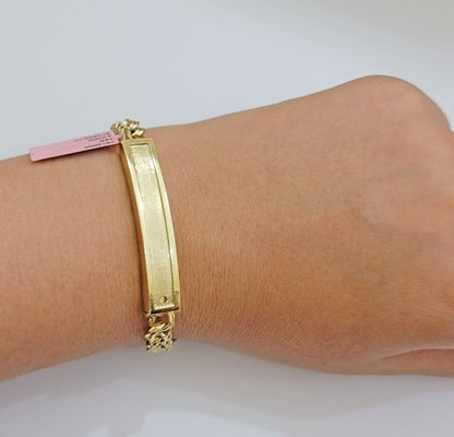 Real 14k Yellow Gold Chino Bracelet 8 Inch 7mm Men's Name Plate ID Link Solid - Reva Jeweler