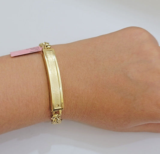 Real 14k Yellow Gold Chino Bracelet 8 Inch 7mm Men's Name Plate ID Link Solid - Reva Jeweler