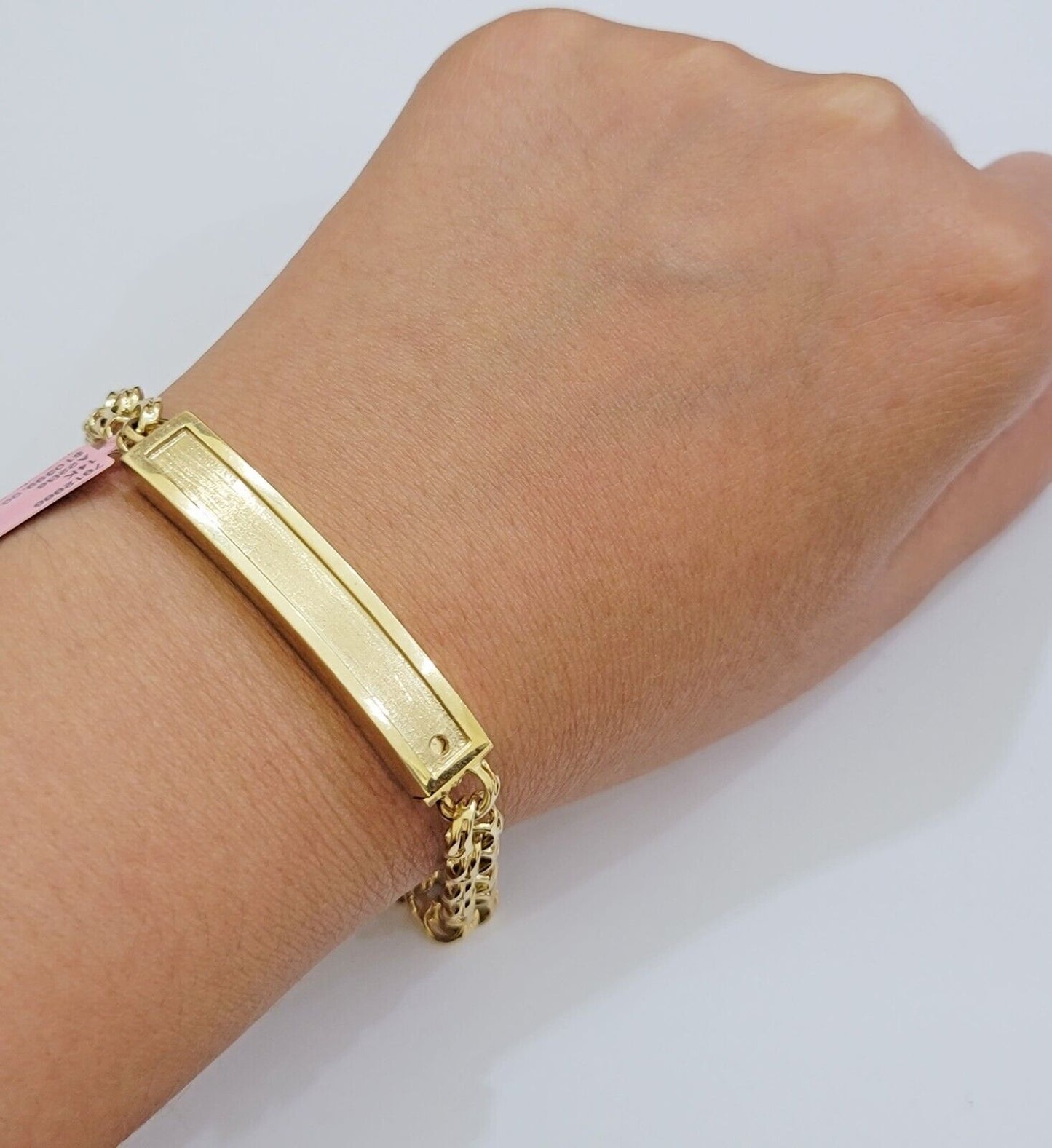 Real 14k Yellow Gold Chino Bracelet 8 Inch 7mm Men's Name Plate ID Link Solid - Reva Jeweler