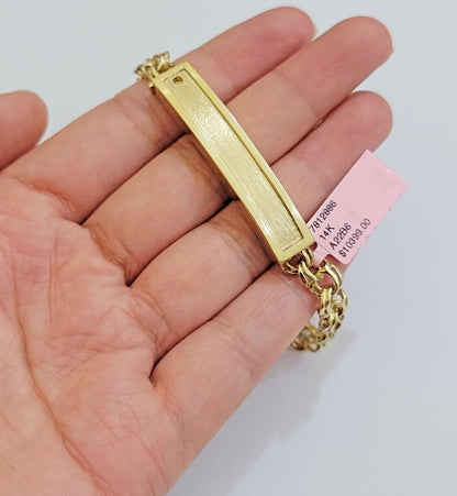 Real 14k Yellow Gold Chino Bracelet 8 Inch 7mm Men's Name Plate ID Link Solid - Reva Jeweler