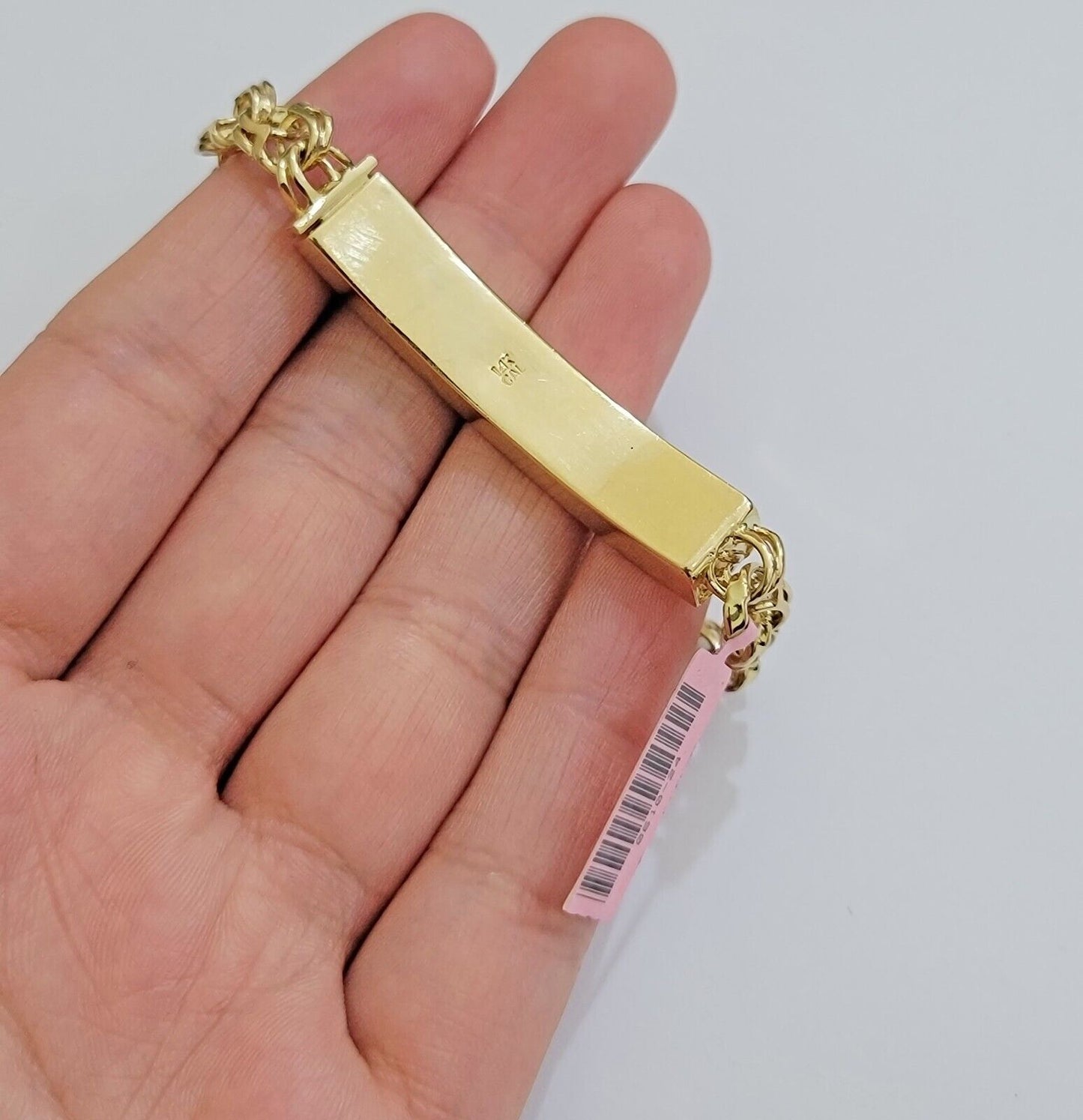 Real 14k Yellow Gold Chino Bracelet 8 Inch 7mm Men's Name Plate ID Link Solid - Reva Jeweler