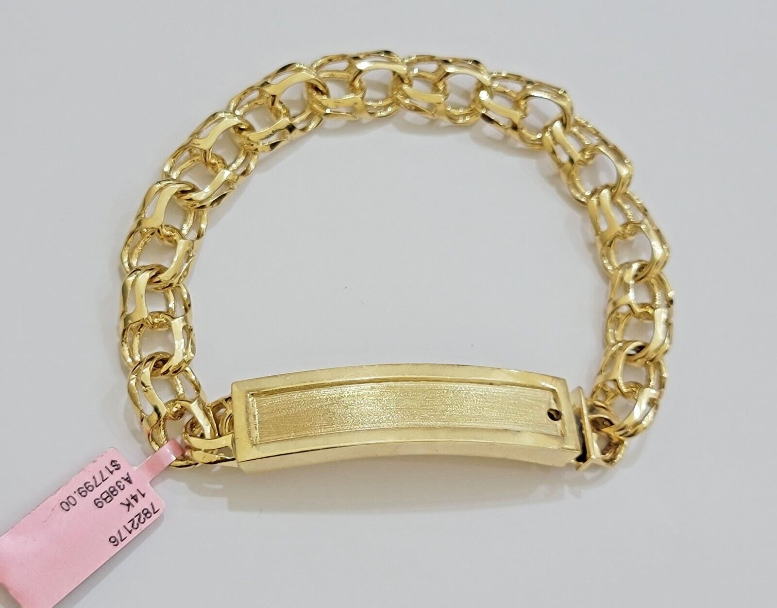 Real 14k Yellow Gold Chino Bracelet 8.5 Inch Men's Name Plate ID Link Solid Oro - Reva Jeweler