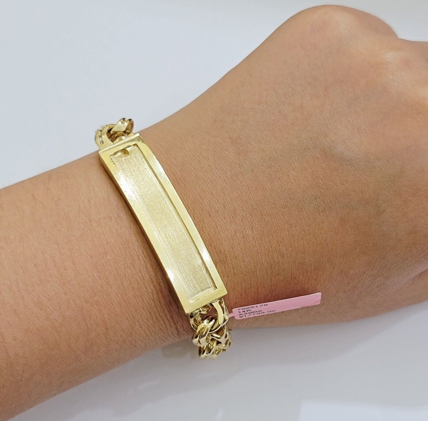 Real 14k Yellow Gold Chino Bracelet 8.5 Inch Men's Name Plate ID Link Solid Oro - Reva Jeweler