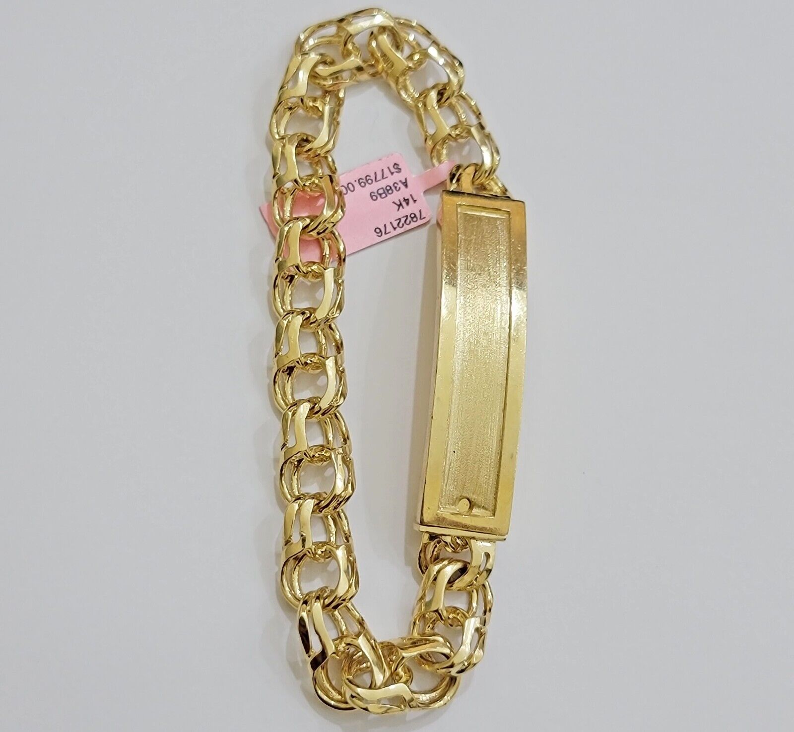 Real 14k Yellow Gold Chino Bracelet 8.5 Inch Men's Name Plate ID Link Solid Oro - Reva Jeweler