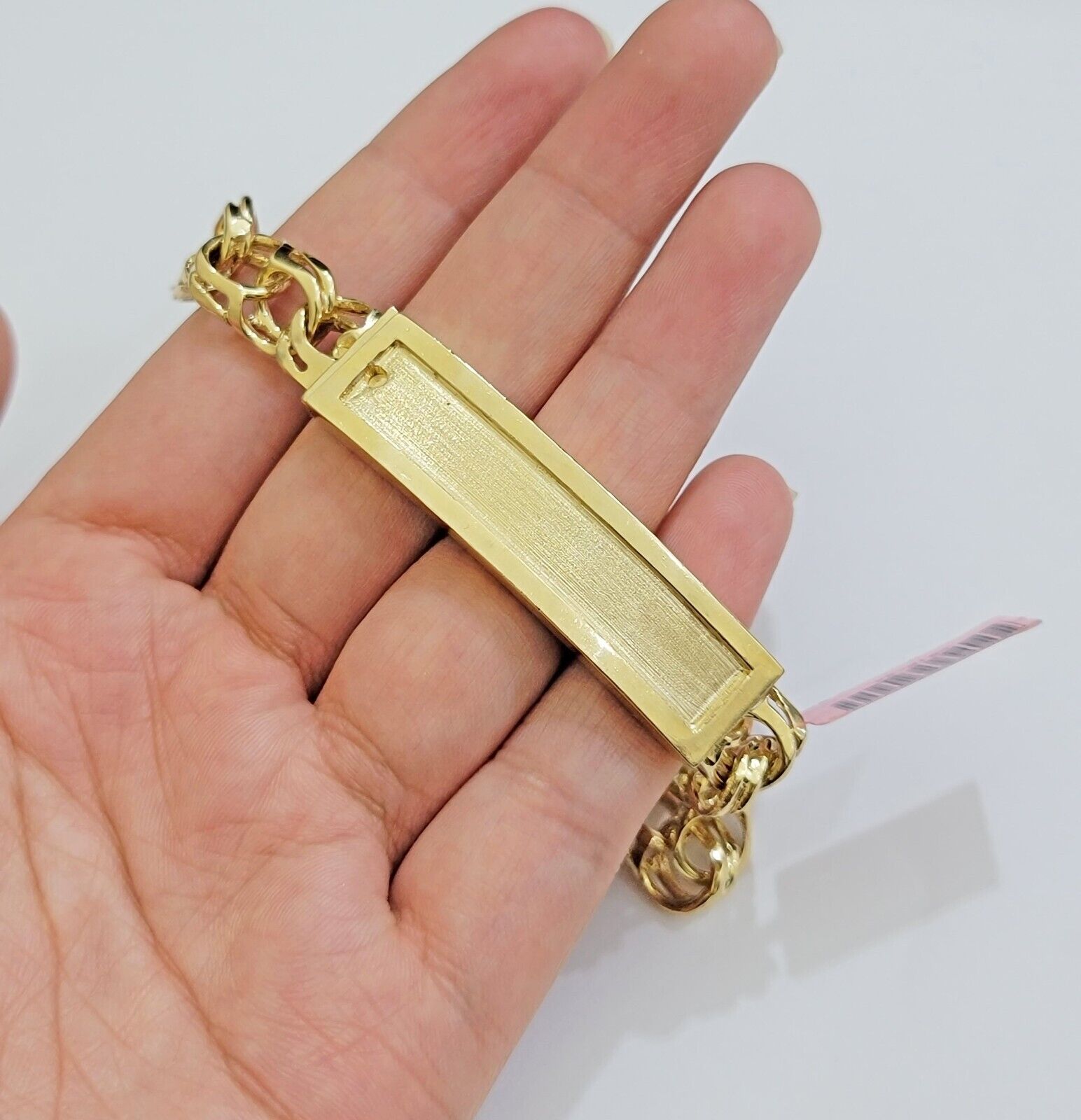 Real 14k Yellow Gold Chino Bracelet 8.5 Inch Men's Name Plate ID Link Solid Oro - Reva Jeweler