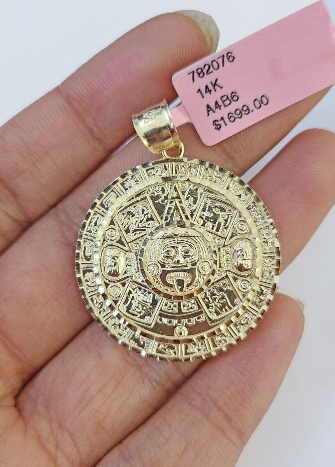 Real 14k Yellow Gold Circular Mayan Calendar / Pendant Charm 14kt - Reva Jeweler