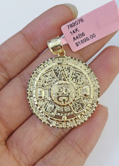 Real 14k Yellow Gold Circular Mayan Calendar / Pendant Charm 14kt - Reva Jeweler