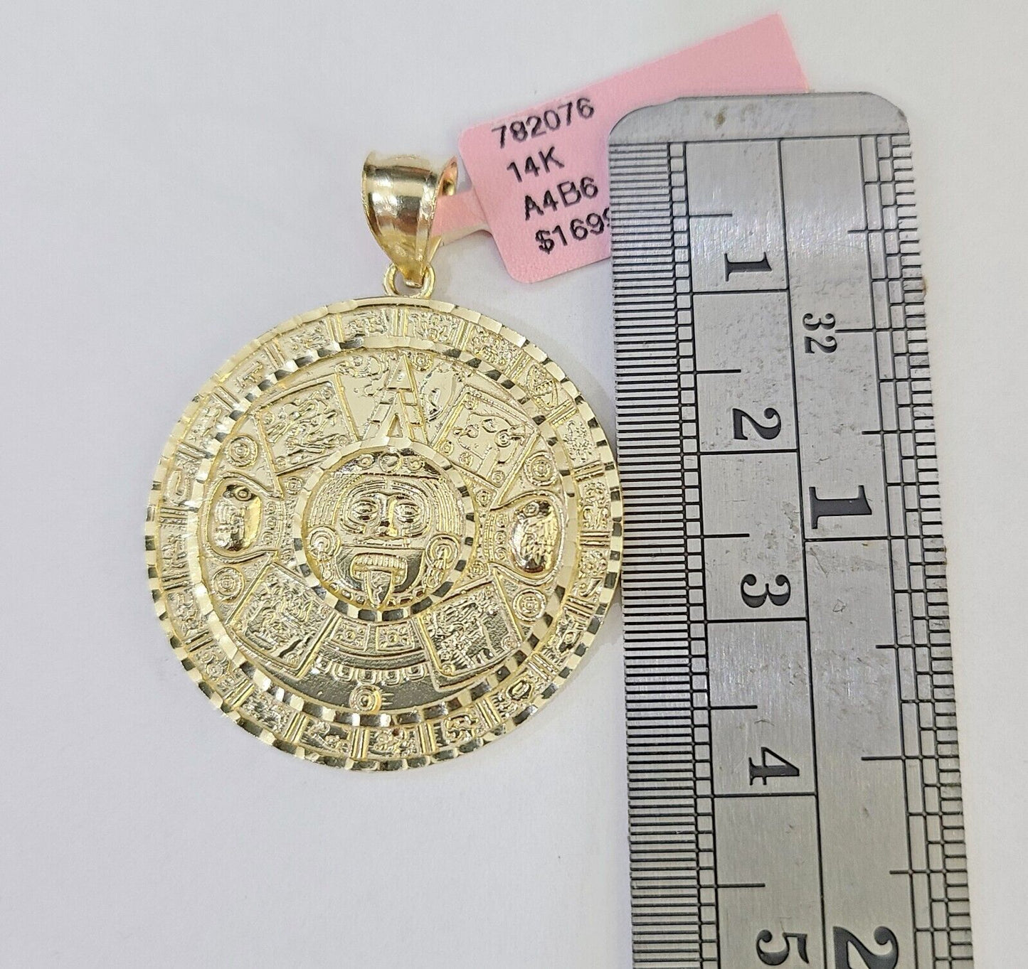 Real 14k Yellow Gold Circular Mayan Calendar / Pendant Charm 14kt - Reva Jeweler