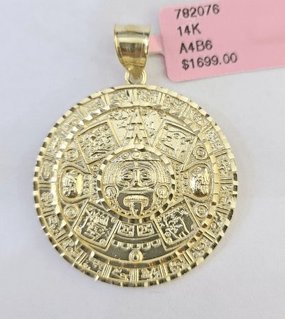 Real 14k Yellow Gold Circular Mayan Calendar / Pendant Charm 14kt - Reva Jeweler