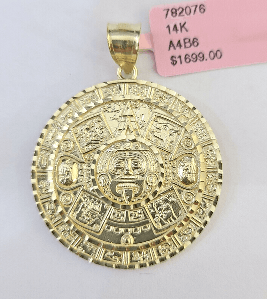 Real 14k Yellow Gold Circular Mayan Calendar / Pendant Charm 14kt - Reva Jeweler