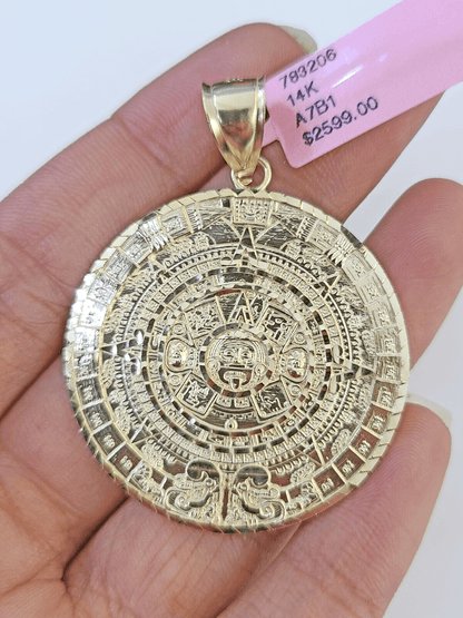 Real 14k Yellow Gold Circular Mayan Calendar / Pendant Charm 14kt - Reva Jeweler