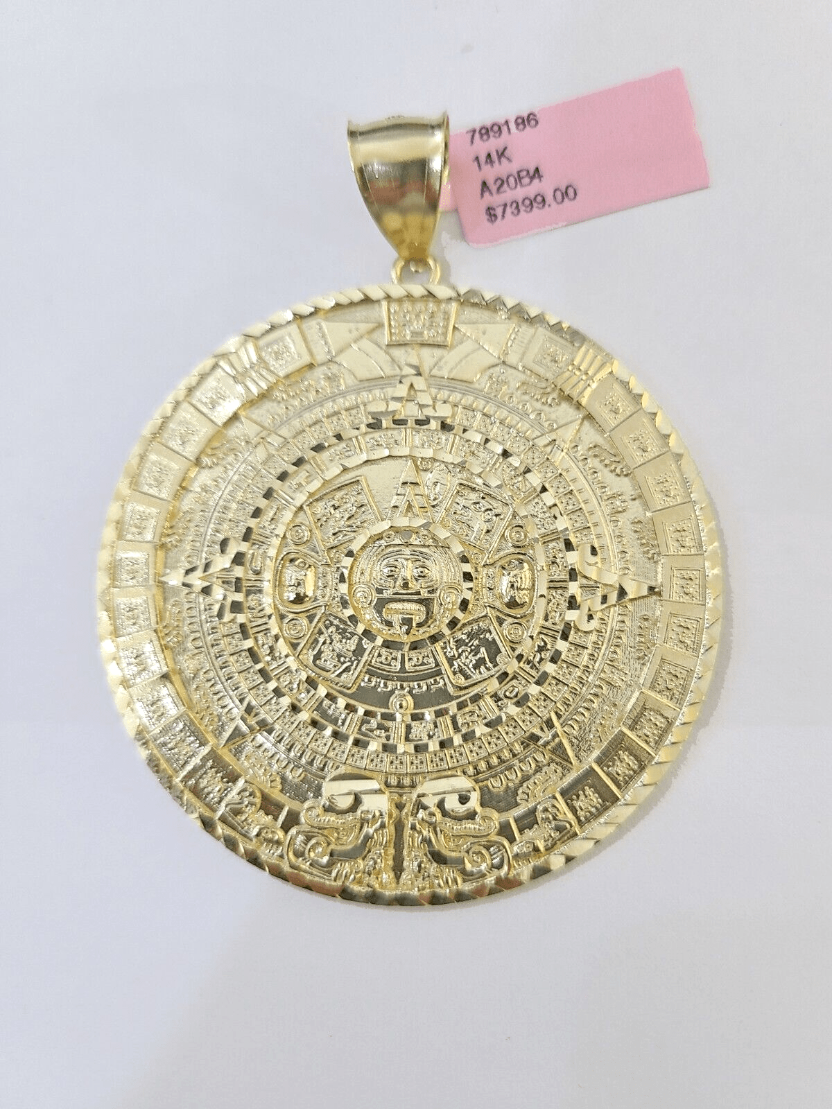 Real 14k Yellow Gold Circular Mayan Calendar / Pendant Charm 2.5 inches 14kt - Reva Jeweler
