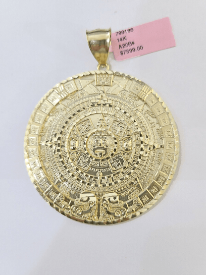 Real 14k Yellow Gold Circular Mayan Calendar / Pendant Charm 2.5 inches 14kt - Reva Jeweler