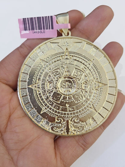 Real 14k Yellow Gold Circular Mayan Calendar / Pendant Charm 2.5 inches 14kt - Reva Jeweler