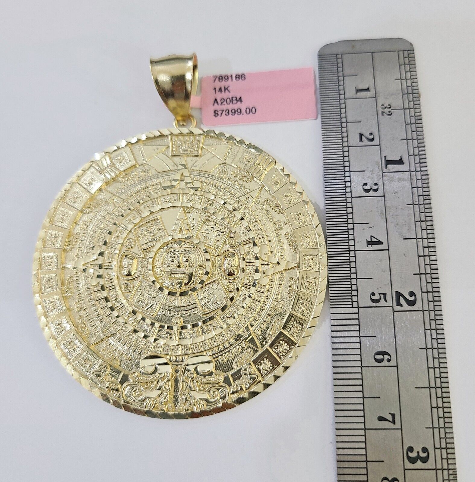 Real 14k Yellow Gold Circular Mayan Calendar / Pendant Charm 2.5 inches 14kt - Reva Jeweler