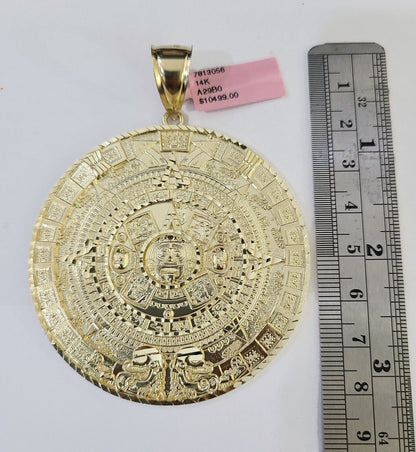 Real 14k Yellow Gold Circular Mayan Calendar / Pendant Charm 3 inches 14kt - Reva Jeweler