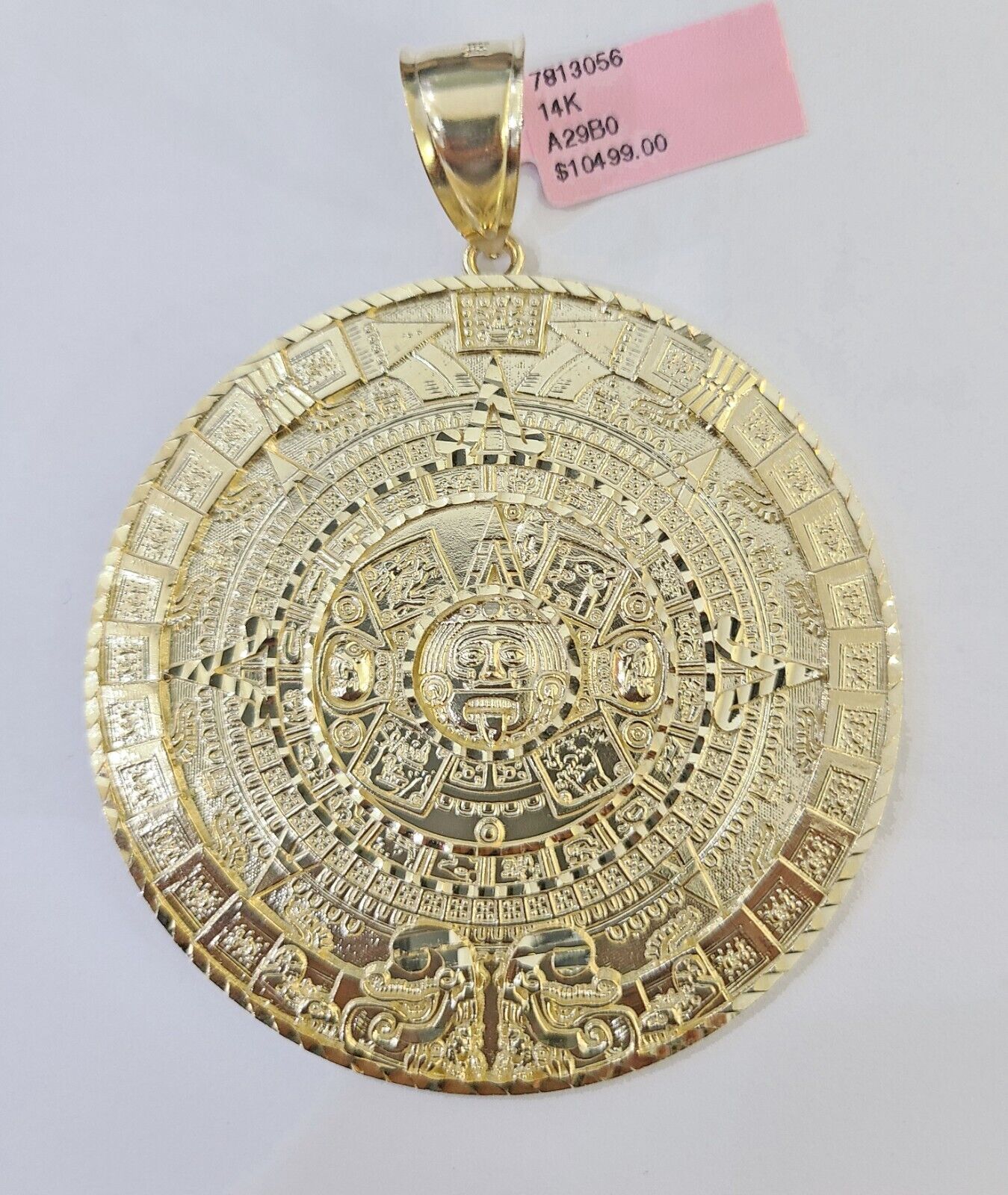 Real 14k Yellow Gold Circular Mayan Calendar / Pendant Charm 3 inches 14kt - Reva Jeweler
