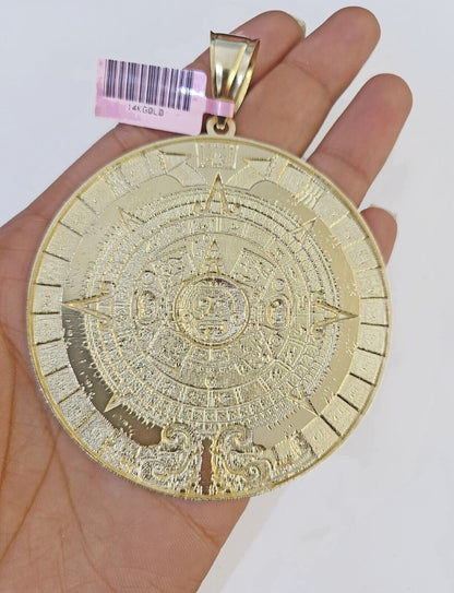 Real 14k Yellow Gold Circular Mayan Calendar / Pendant Charm 3 inches 14kt - Reva Jeweler