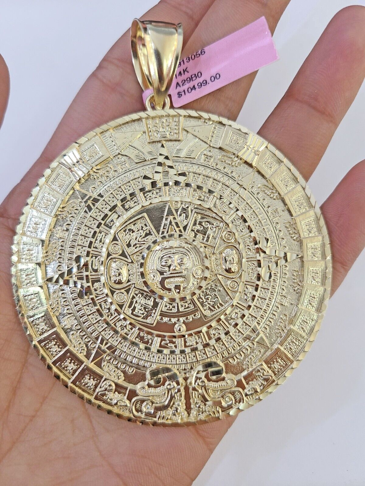 Real 14k Yellow Gold Circular Mayan Calendar / Pendant Charm 3 inches 14kt - Reva Jeweler