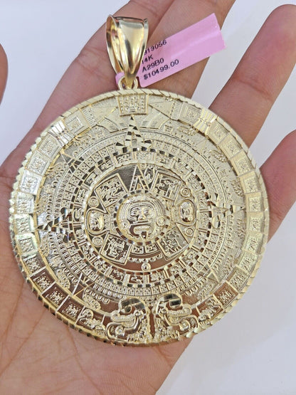 Real 14k Yellow Gold Circular Mayan Calendar / Pendant Charm 3 inches 14kt - Reva Jeweler