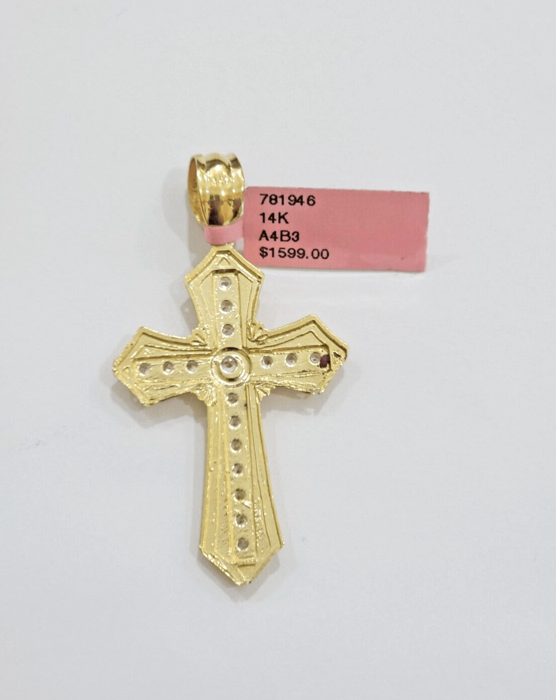 Real 14k Yellow Gold Cross Charm Pendant 2 Inch Diamond Cuts CZ Charm For Chains - Reva Jeweler