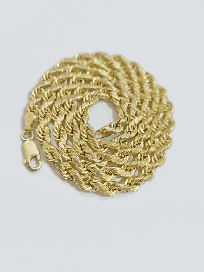 Real 14k Yellow Gold Cross Charm Rope Chain 4mm 20'' Necklace Pendant 14kt Jesus - Reva Jeweler