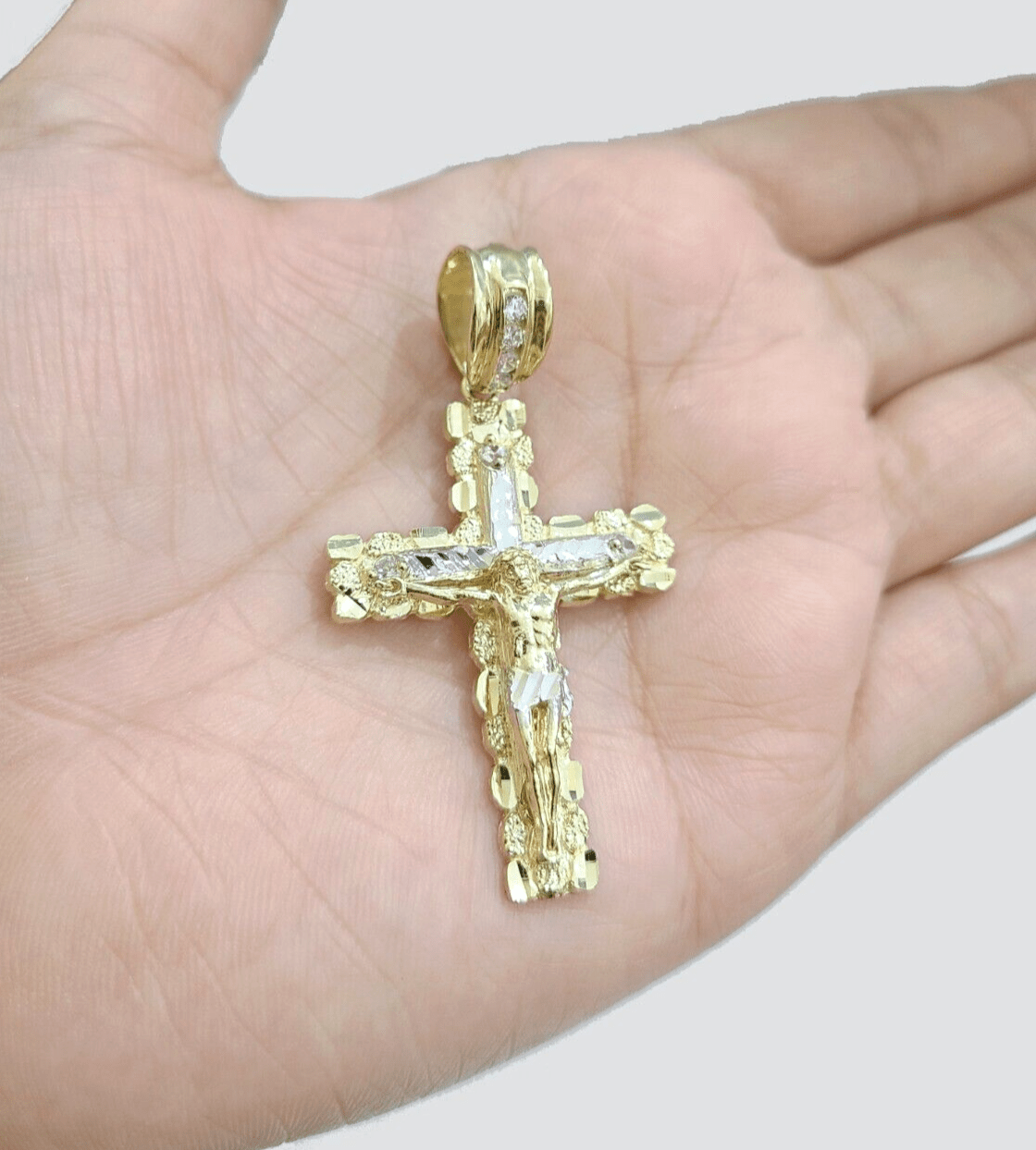 Real 14k Yellow Gold Cross Charm Rope Chain 4mm 20'' Necklace Pendant 14kt Jesus - Reva Jeweler