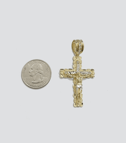 Real 14k Yellow Gold Cross Charm Rope Chain 4mm 20'' Necklace Pendant 14kt Jesus - Reva Jeweler
