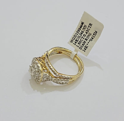 Real 14k Yellow Gold Diamond 1.5CT Ring band SET Ladies Women Engagement Wedding - Reva Jeweler