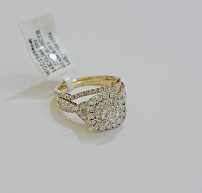 Real 14k Yellow Gold Diamond 1.5CT Ring band SET Ladies Women Engagement Wedding - Reva Jeweler
