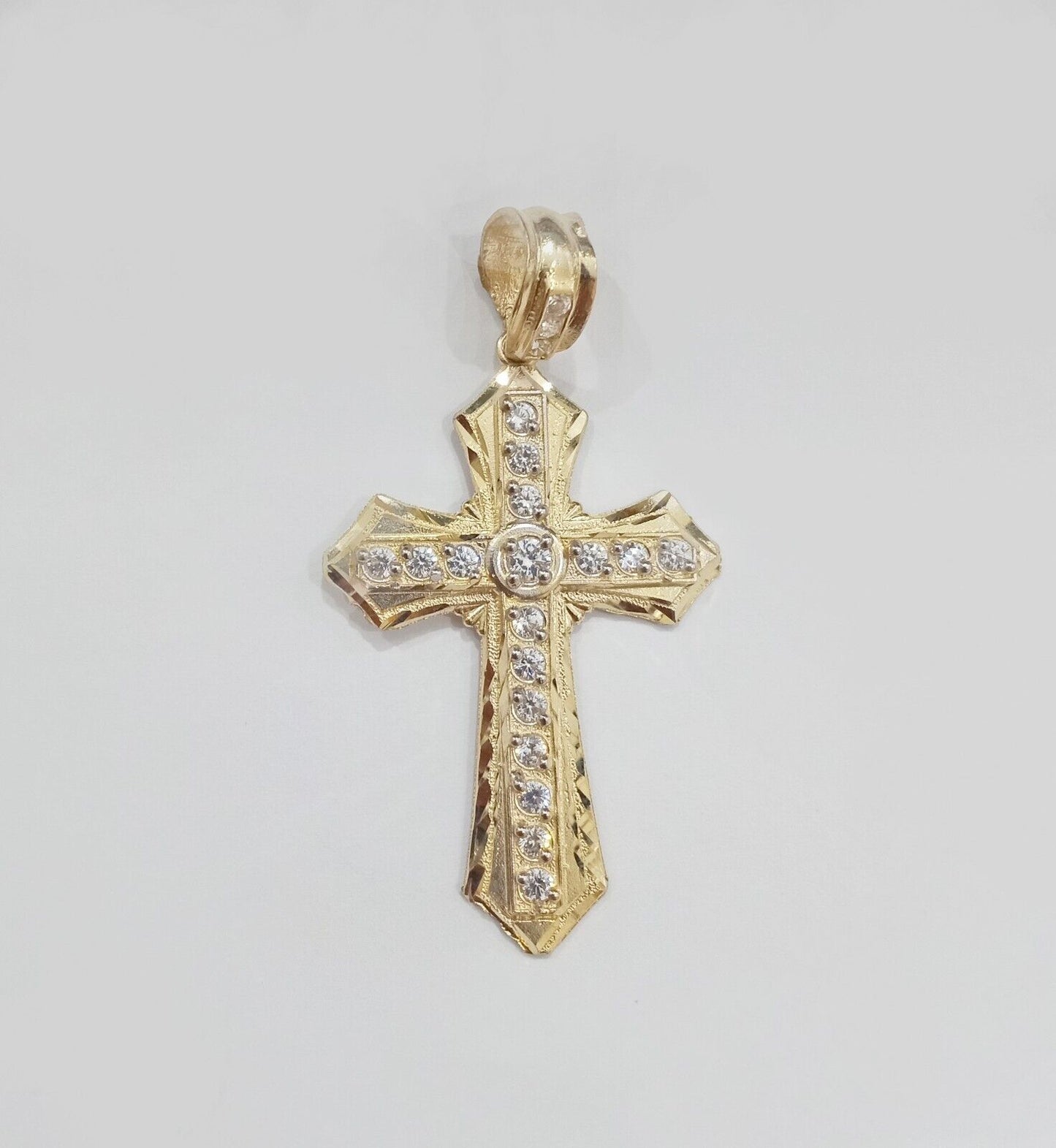 Real 14k Yellow Gold Diamond Cut Cross Charm Pendant 2" - GoldenlinQ