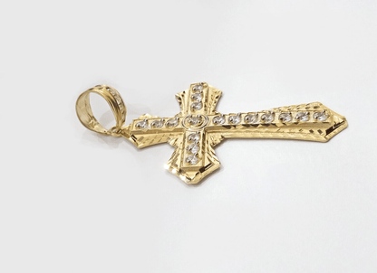Real 14k Yellow Gold Diamond Cut Cross Charm Pendant For Mens 14kt Cross, New - Reva Jeweler
