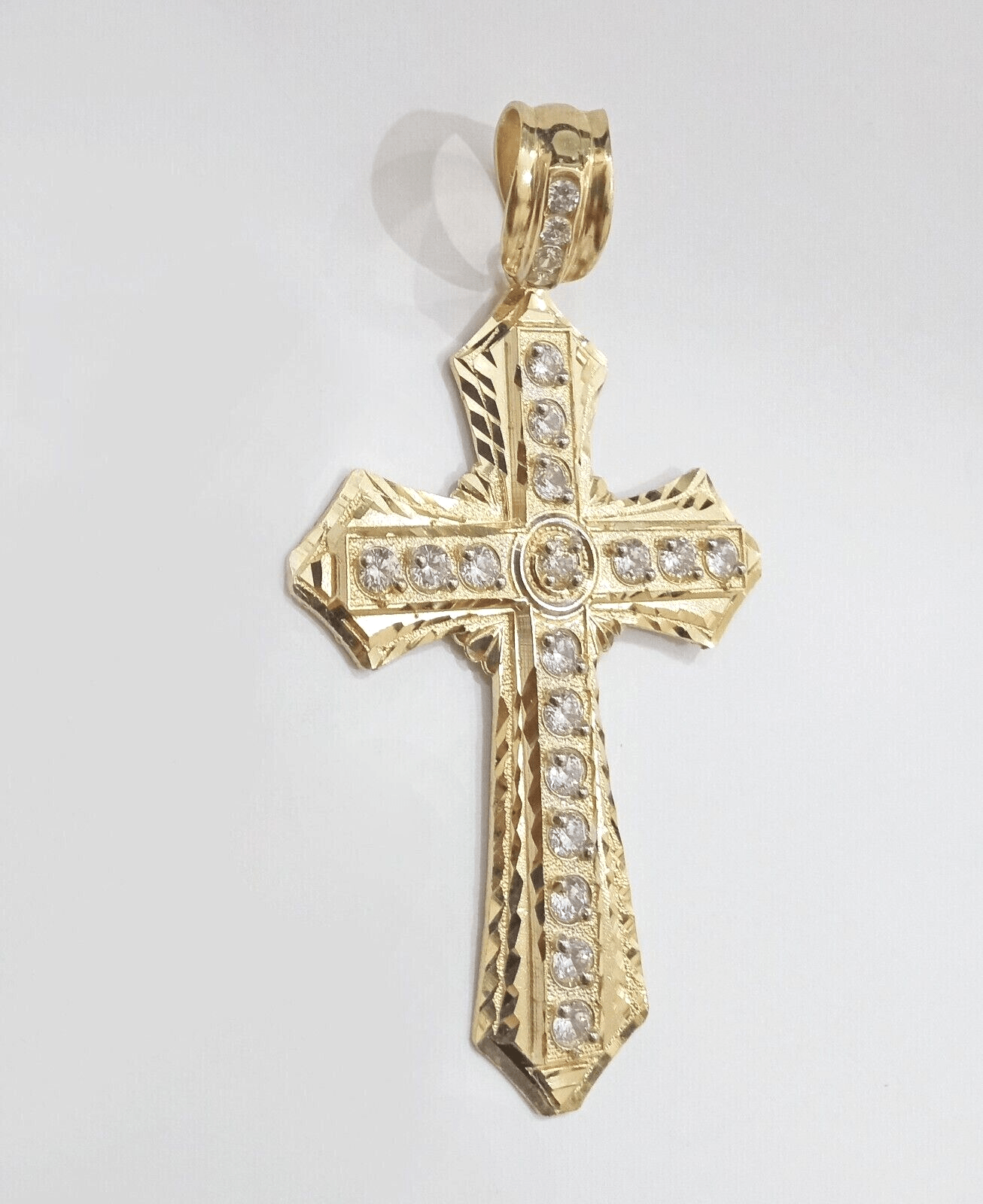 Real 14k Yellow Gold Diamond Cut Cross Charm Pendant For Mens 14kt Cross, New - Reva Jeweler