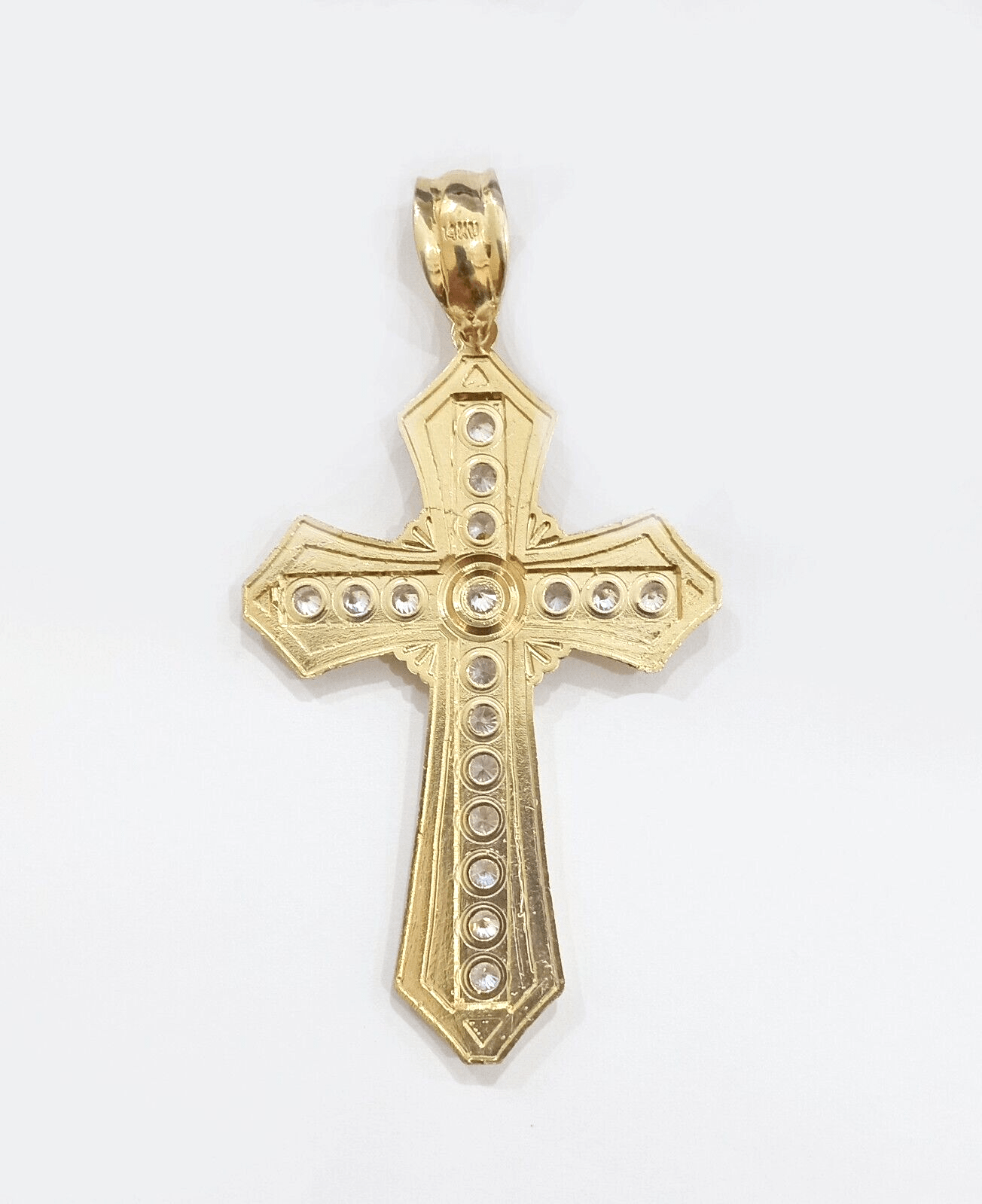Real 14k Yellow Gold Diamond Cut Cross Charm Pendant For Mens 14kt Cross, New - Reva Jeweler