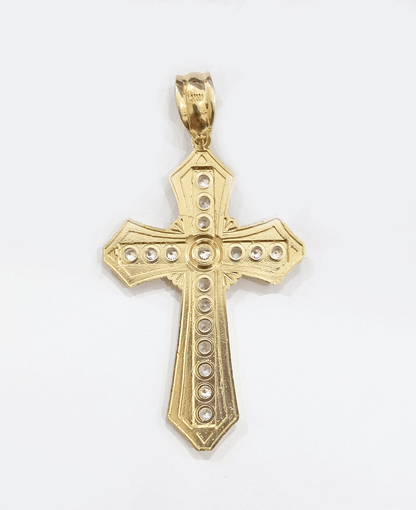 Real 14k Yellow Gold Diamond Cut Cross Charm Pendant For Mens 14kt Cross, New - Reva Jeweler