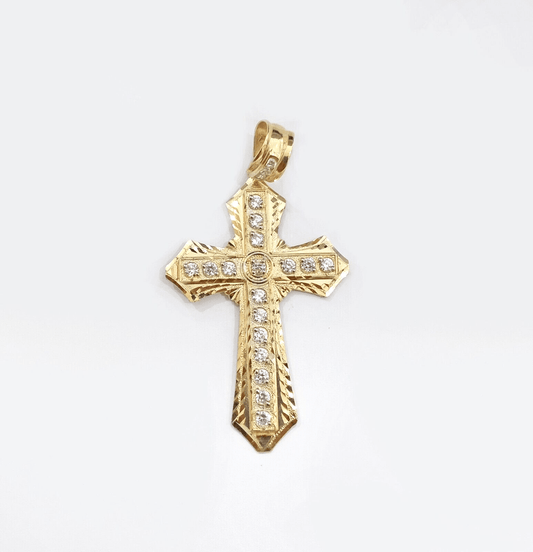 Real 14k Yellow Gold Diamond Cut Cross Charm Pendant For Mens 14kt Cross, New - Reva Jeweler