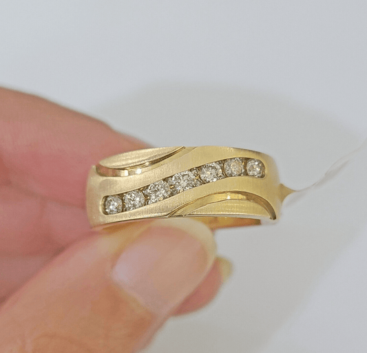 Real 14k Yellow Gold Diamond Mens Ring Band Wedding Engagement Genuine Natural - Reva Jeweler