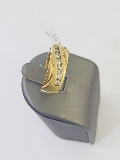 Real 14k Yellow Gold Diamond Mens Ring Band Wedding Engagement Genuine Natural - Reva Jeweler