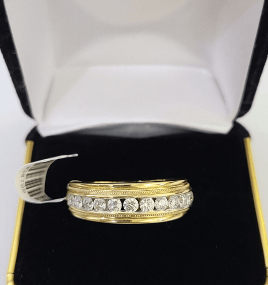Real 14k Yellow Gold Diamond Mens Ring Band Wedding Genuine Natural - Reva Jeweler