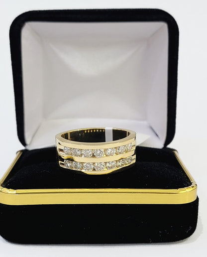 Real 14k Yellow Gold Diamond Mens Ring Band Wedding Genuine Natural - Reva Jeweler
