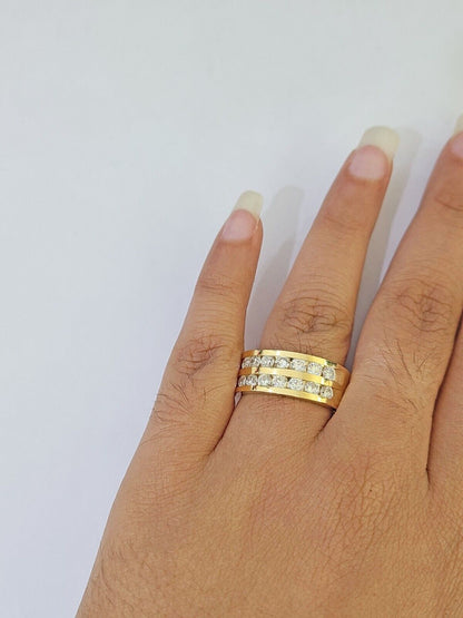 Real 14k Yellow Gold Diamond Mens Ring Band Wedding Genuine Natural - Reva Jeweler
