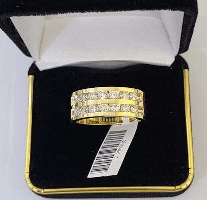 Real 14k Yellow Gold Diamond Mens Ring Band Wedding Genuine Natural - Reva Jeweler