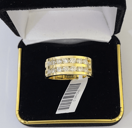 Real 14k Yellow Gold Diamond Mens Ring Band Wedding Genuine Natural - Reva Jeweler