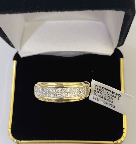 Real 14k Yellow Gold Diamond Mens Ring Two Row Band Wedding Genuine Natural - Reva Jeweler