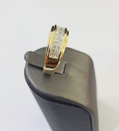 Real 14k Yellow Gold Diamond Mens Ring Two Row Band Wedding Genuine Natural - Reva Jeweler