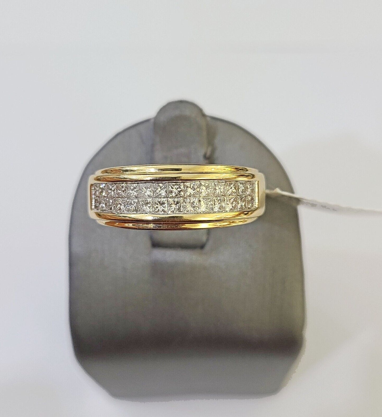 Real 14k Yellow Gold Diamond Mens Ring Two Row Band Wedding Genuine Natural - Reva Jeweler